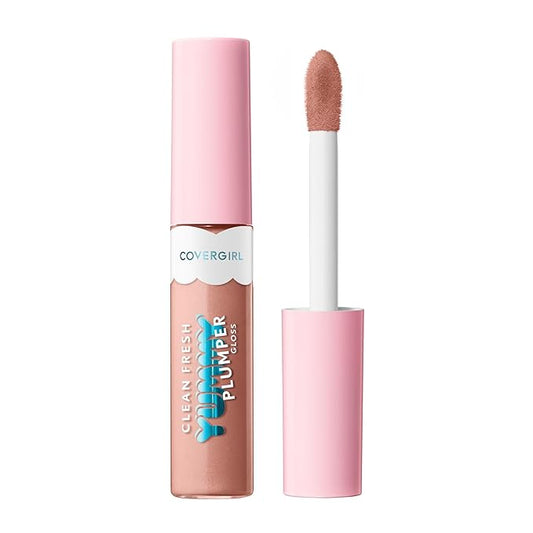 COVERGIRL Clean Fresh Yummy Plumper Lip Gloss, 760 Snow Place Like Home, Shiny, Vegan Formula, Easy to Apply, Minty Flavor, 0.33oz