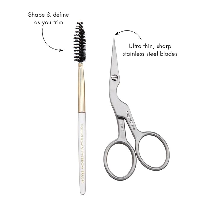 Tweezerman Brow Shaping Scissors and Brush - Stainless Steel Eyebrow Trimming Scissors for Women and Men
