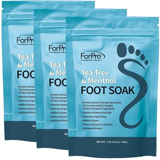 ForPro Professional Collection Tea Tree Oil & Menthol Foot Soak with Sea & Epsom Salt for Toenail Athletes Foot, Stubborn Foot Odor Scent, Softens Calluses & Soothes Sore Tired Feet -Pack of 3 16oz.