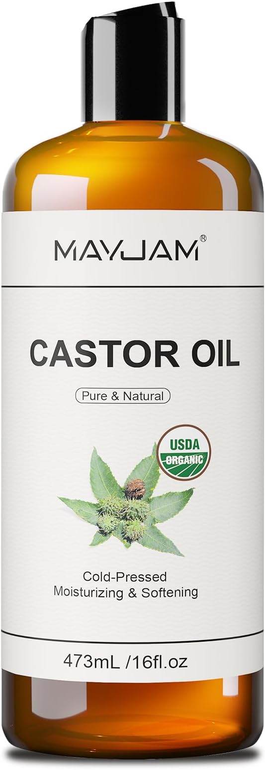 Organic Castor Body Oil: Cold Pressed 16OZ USDA Certified 100% Pure Organic Castor Oils for Hair Growth&Skin Oil for Eyebrows, Eyelash Carrier Oil for Women&Men Hair Moisturizer,Hexane-Free