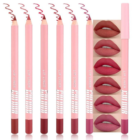 6 Pcs Natural Nude Brown Beige Colors Lip Liner Lipstick Pencils Set for Daily Makeup,Easy to Apply & Remove,Waterproof (02, pack of 6)