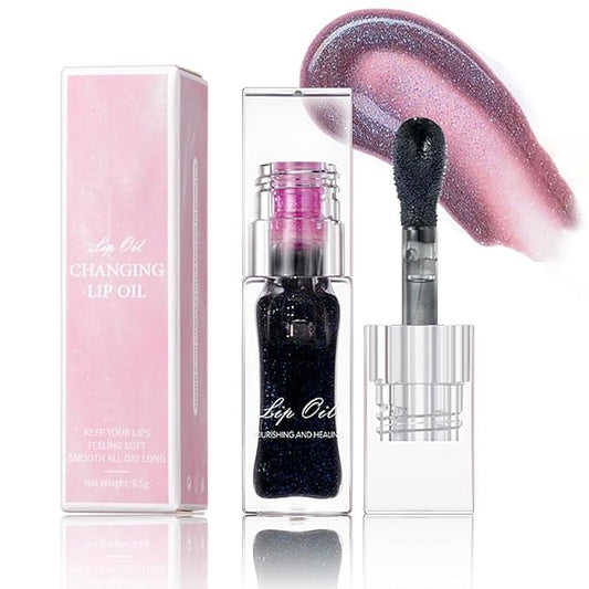 Magic Color Changing Lip Oil Ph, Glitter Lip Gloss, Upgraded Big Brush Head Moisturizing Long Lasting Nourishing Lip Glow Oil Non-Sticky Primer Lip Tint (# 05, 0.3 Oz)