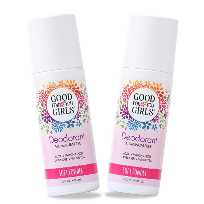 Good for You Girls Aluminum-Free, Natural & Vegan Deodorant for Kids, Preteens, Teens, Safe & Effective Odor Protection, Clear Roll-On, Natural Fragrance | Soft Powder, 3 oz (Pack of 2)
