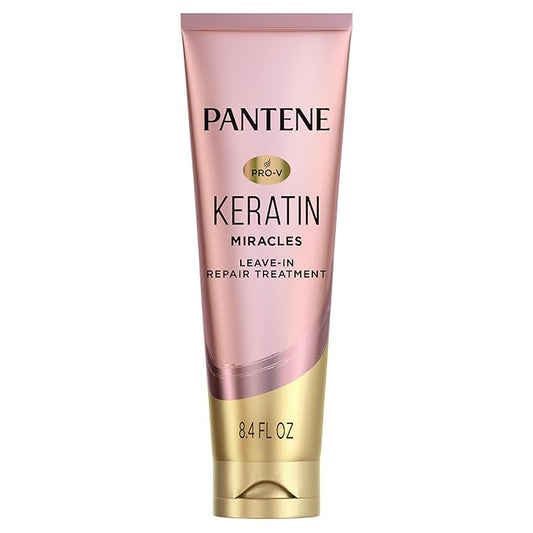 Pantene Keratin Leave-In Conditioner with Argan Oil, Protein Treatment for Dry, Damaged & Color-Treated Hair, Repairs Split Ends & Protects from Damage, Formaldehyde-Free, 8.4 Fl Oz