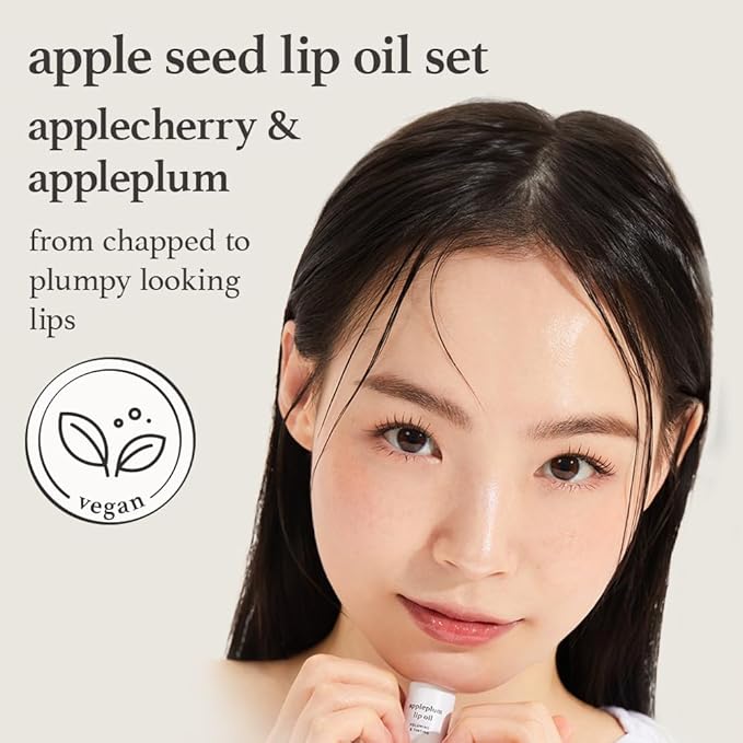 NOONI Korean Hydrating Lip Oil Set - Applecherry & Appleplum | Long-Lasting, Moisturizing, Plumping, Revitalizing for Dry Lips, Waterproof, No Peel Off, 0.12 FL Oz x 2ea