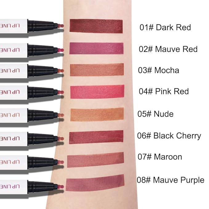 2Pcs Longwear Liquid Lip Liner Stain Marker Pen Set Long Lasting Waterproof, Pink Red Maroon Mauve Purple Matte 24 Hour Lip Liner and Lipstick Combo, Color Stay Lipliner All Day, Lip Stain peel off