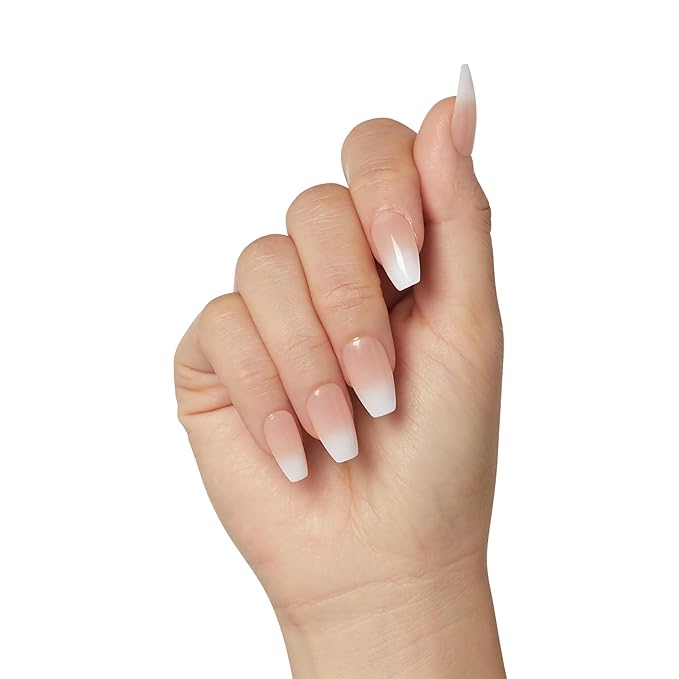 KISS Salon X-tend, Press-On Nails, Nail glue included, 'Words', Light White, Medium Size, Coffin Shape, Includes 30 Nails, 5Ml Led Soft Gel Adhesive, 1 Manicure Stick, 1 New Mini File, New Prep Pad