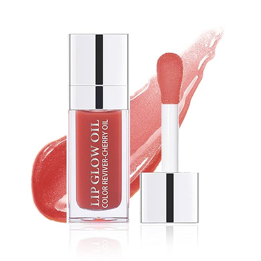 Plumping Lip Oil Lip Glow Oil Lip Gloss Oil Lip Stain Long Lasting Hydrating Non-sticky Big Brush Head Glitter Shine Clear Lip Oil Tinted for Lip Care and Dry Lips -012 Rosewood