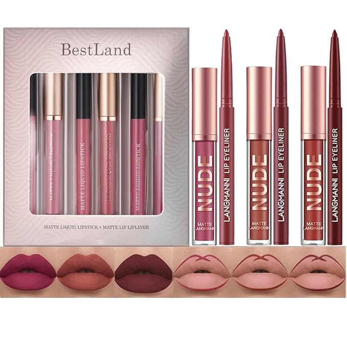 BestLand 6Pcs Matte Liquid Lipstick + Lip Liner