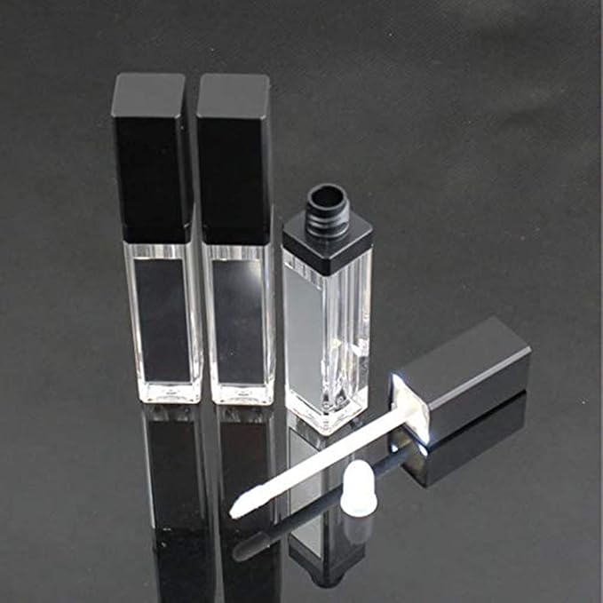5 Pcs 7.5ml LED Light Lip Glaze Tubes with Mirrors Refillable Lip Gloss Bottles DIY Lip Balm Lipstick Tube Makeup Cosmetic Container for Woman Girl(Black)