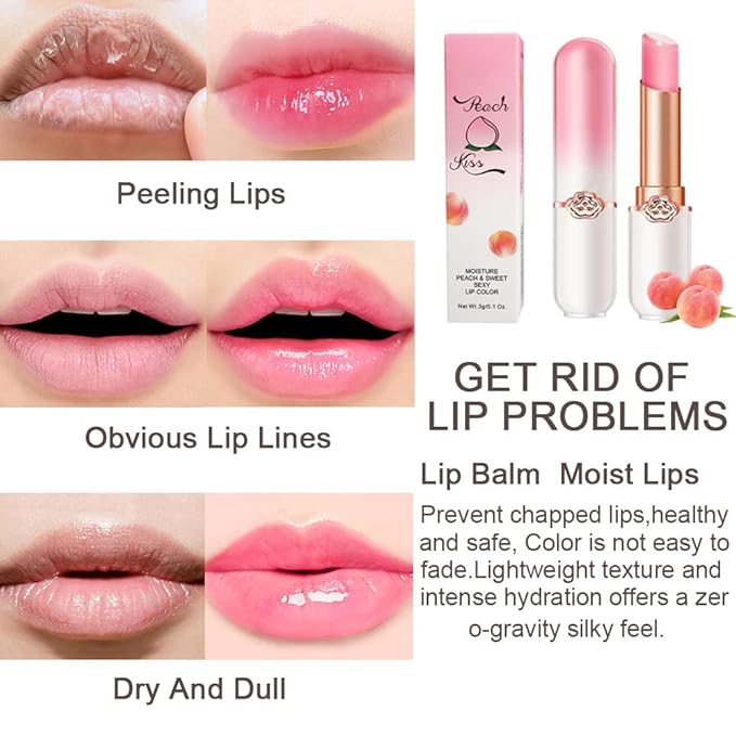 evpct 2Pcs Peach Tinted Lip Balms PH Lip Color Changing Lipstick Balm Stain Gift Set Queen for Women Girls Korean Mood Long Lasting Color Change Light Pink Lipstick Lip Tint Makeup Lip Plumper Gloss