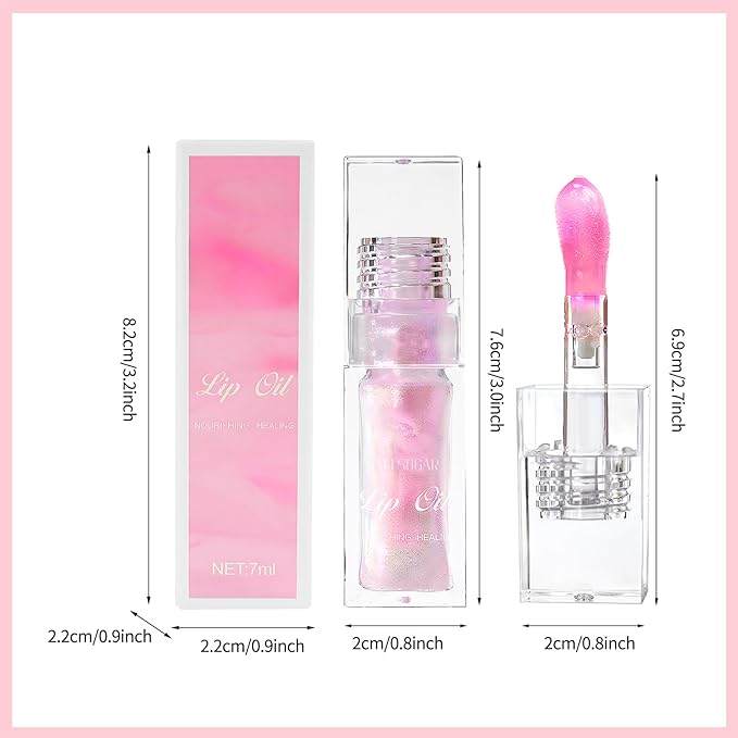 Erinde Magic Color Changing Moisturizing Lip Glow Oil, Plumping Glimmer Changing Lip Oil, Long Lasting Nourishing Lip Glow Oil, Non-sticky Fresh Texture Big Brush Lip Gloss Lip Balm, Pink Shimmer