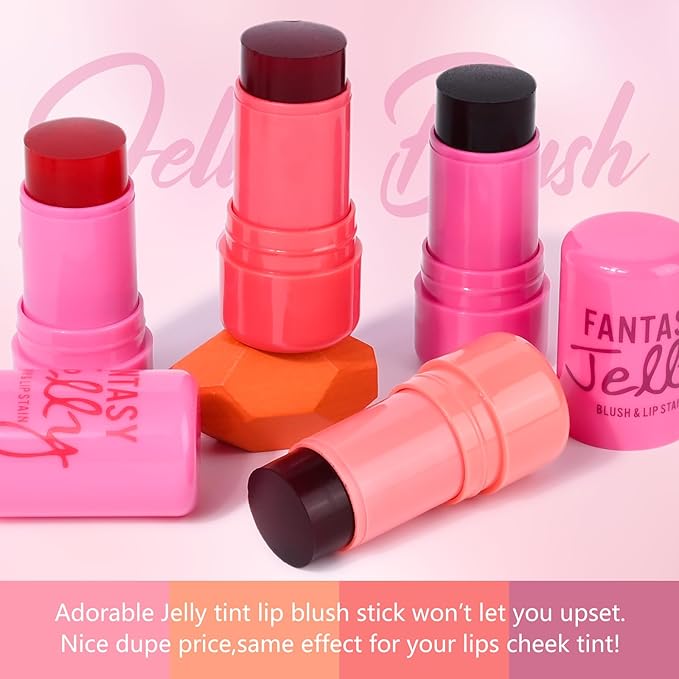 2Pcs Water Jelly Tint Blush,Jelly Blush Lip Cheek Coral+#04 Berry