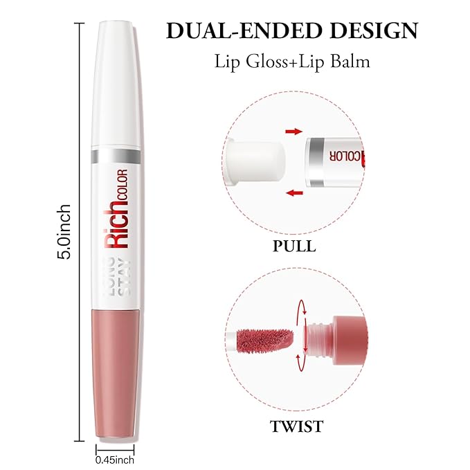 Double Head Lipstick & Moisturizing Lip Balm, 2-in-1 Moisturizing