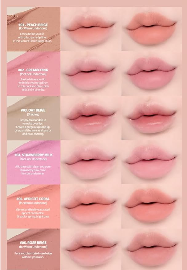 Heart Percent Dote On Mood Lip Pencil, Long-Lasting Creamy Lip Crayon Smooth Color Liner Retractable Lipstick Pencil 0.8g, #01. Peach Beige