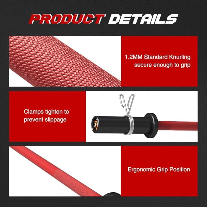 4FT Olympic Barbell Bar 47Inch Straight 2 Collars, 500Lbs Capacity 2 Inch