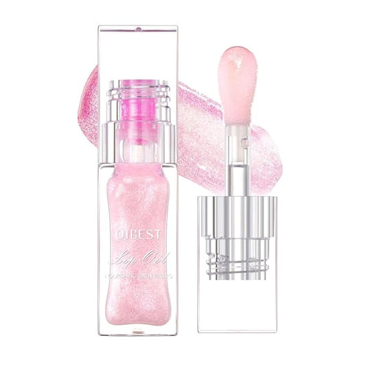 Magic Color Changing Lip Glow, Nourishing Lip Glow Oil Non-Sticky Primer With Large Applicator Brush (Pink)