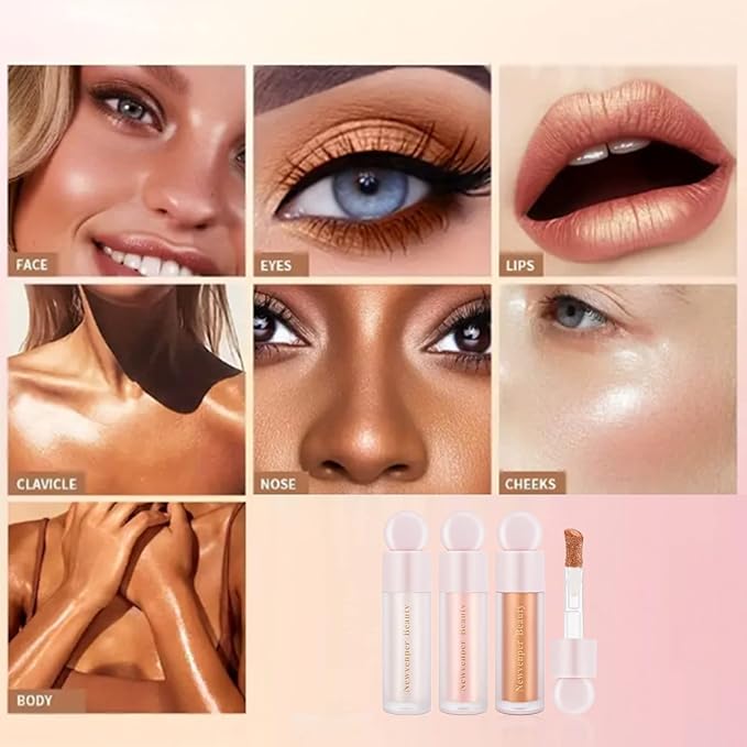 Highlighter with Face Brush Liquid Highlighter with Shimmer