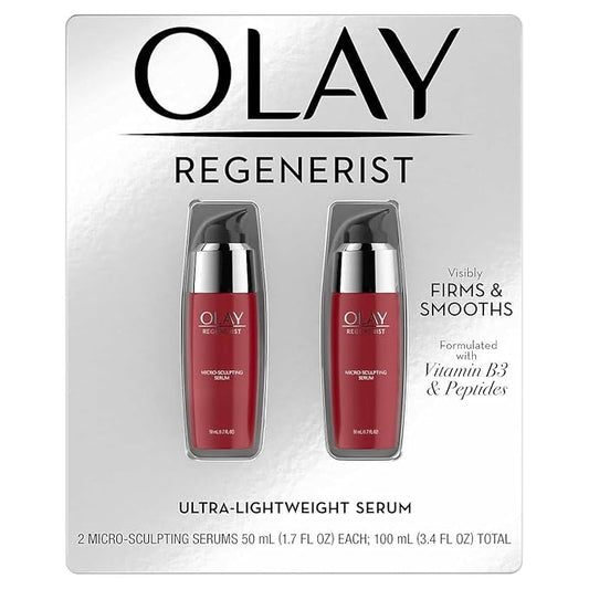 Olay Regenerist Micro-Sculpting Serum, 2-Pack, Ultra-Lightweight Anti-Aging Moisturizer, 100ml (3.4 FL OZ) Total