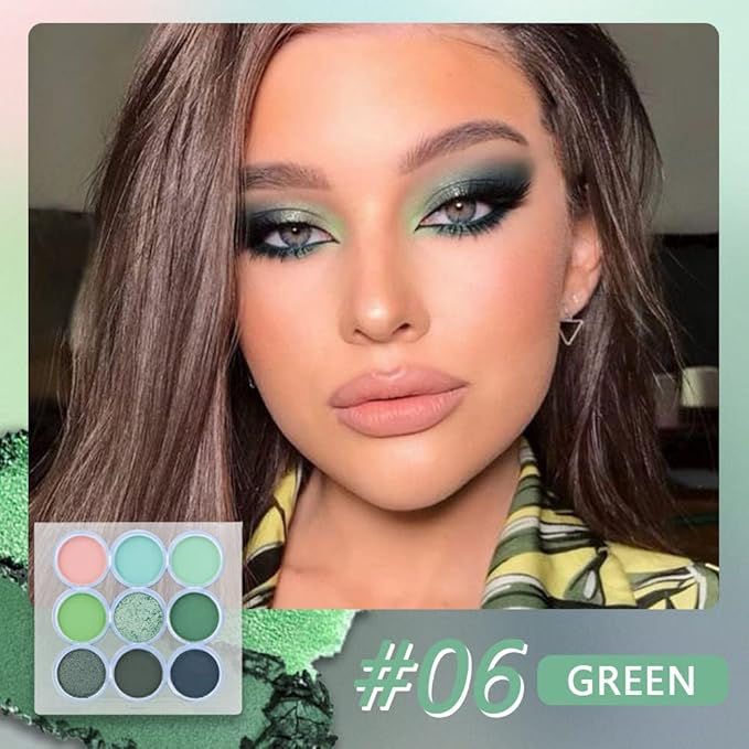 9 Colors Green Olive Matte Shimmer Eyeshadow Palette