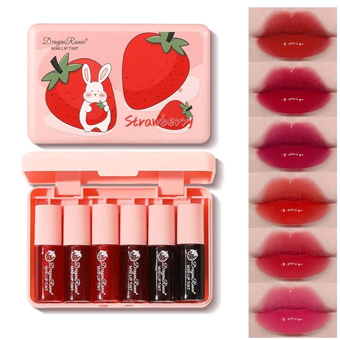 6 Colors Lip Tint Stain Set, Korean Velvet Watery Lip Stain Moisturizing Mini Liquid Lipstick, Multi-use Lip and Cheek Tint, Long lasting Non-Stick Cup Waterproof, Lip Color Makeup