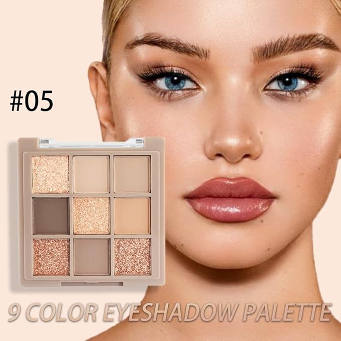 9 Colors Matte Nude Pink Shimmer Gold Dark Brown Colorful Eyeshadow Palette Matte Shimmer Korean Natural Eye Shadow palettes Highly Pigmented Naturing-Looking Long Lasting (05#)