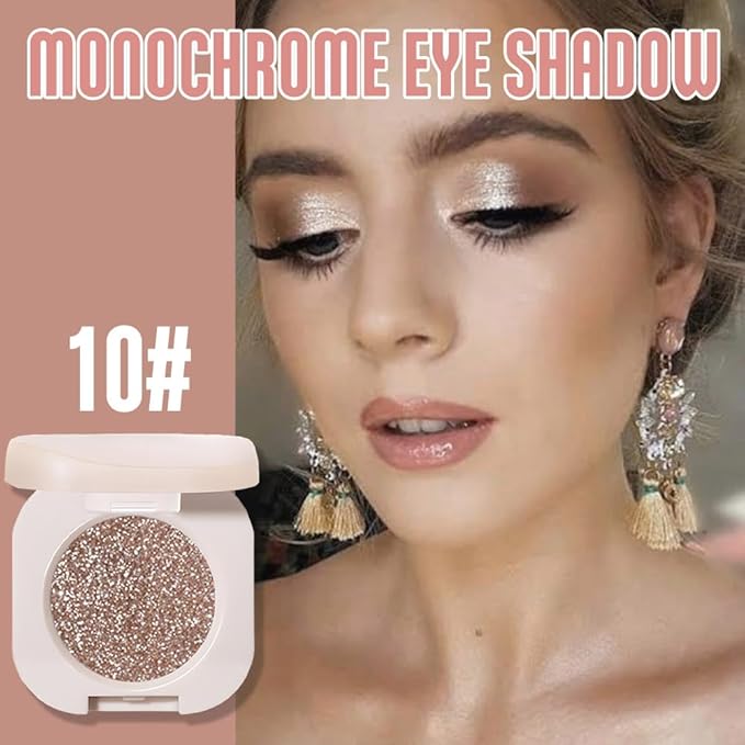 Monochrome Glitter Eyeshadow - Nude Gold Brown Shimmer Eye Shadow, Talc-Free, Paraben-Free, Cruelty-Free, Long-Lasting Single Eyeshadow Palette for Everyday & Special Occasions 10#