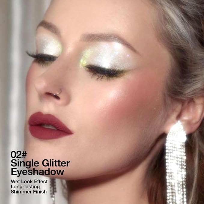 Monochrome Pressed Eyeshadow, Waterproof Neutral Powde Mini Shimmer Silver White Eyeshadow, sombras para ojos, Talc, Paraben & Cruelty Free (H02#Shimmer Silver White)