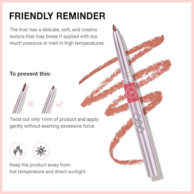 evpct Silky Smooth Lip Liner Pencil Retractable, Peach Red Lip Liner Creamy Long-Lasting Formula for Precision Contouring Matte Velvet Pigmented Rich Lip Colors Crayon Lipstick 06