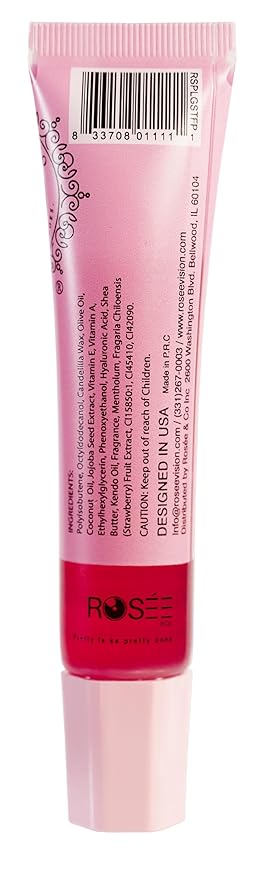 ROSÉE & CO Rosee Lip Gloss Vegan & Cruelty Free Treatment, Professional Make up, Long Lasting Glossy with Shea Butter, Moisturize, Protect & Smooth, High Shine, Non-Sticky (g. Strawberry Flush, 0.5)