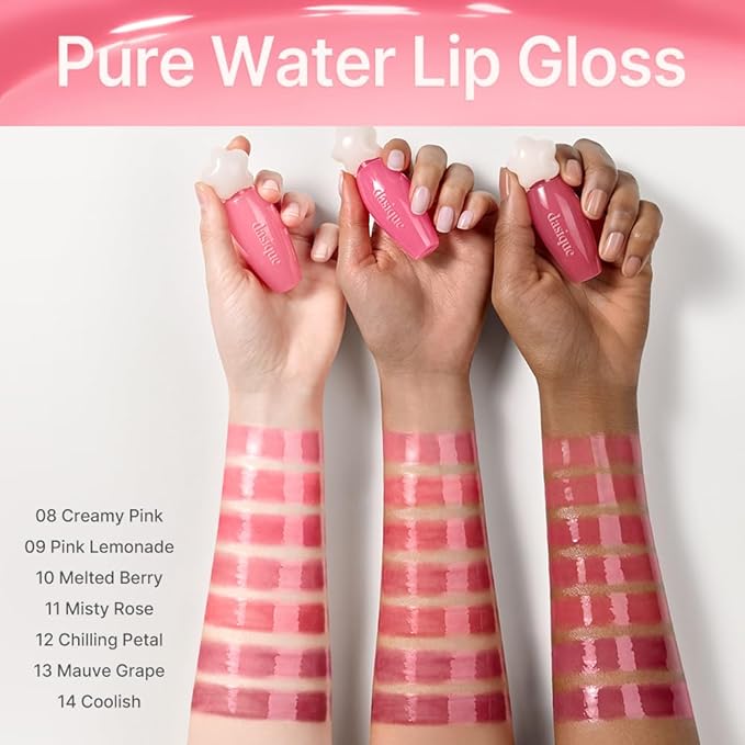 dasique Pure Water Lip Gloss 0.09 oz | Variety of Colors | Dewy Gloss | Buildable Gloss Tesxture | Non-Sticky | K-beauty (#08 Creamy Pink)
