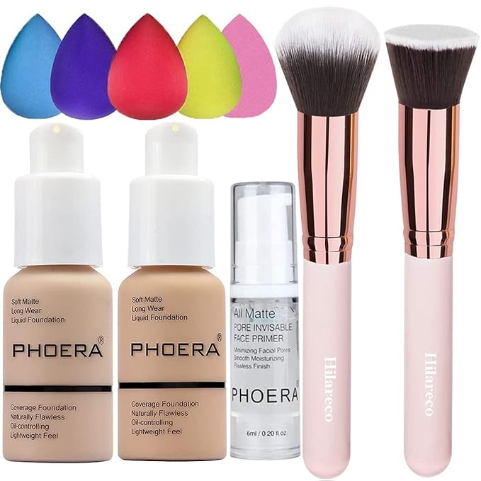 PHOERA Foundation 102 and 104 & Face Primer,Liquid 30ml