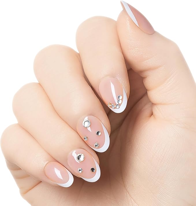 KISS Classy Nails Premium, Press-On Nails, Nail glue included, 'Prevailing', Light White, Short Size, Almond Shape, Includes 30 Nails, 2G Glue, 1 Manicure Stick, 1 Mini File