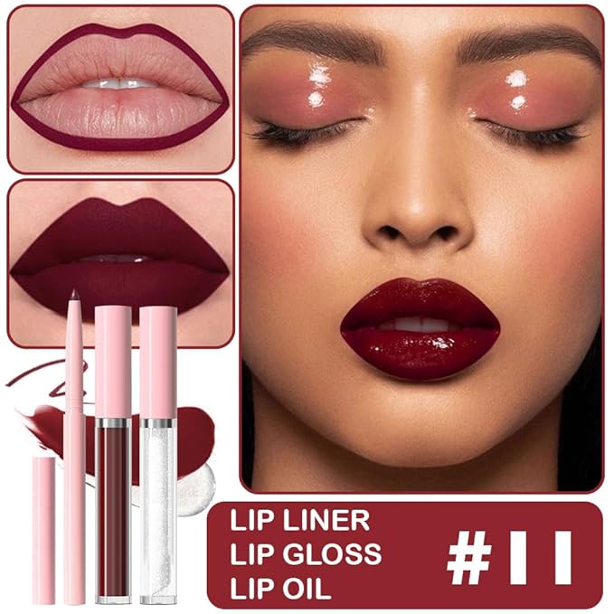3-in-1Hocolate Brown Matte Lip Stain Kit | Waterproof Lip Liner + Hydrating Matte Lip Gloss + Nourishing Lip Oil | Long Lasting Plumping to Create Perfect Lip Makeup.11#