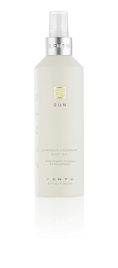 Zents Luminous Cashmere Body Oil (Sun Fragrance) | Moisturizing Body Oil with Vitamin E & Organic Coconut Oil | Softens & Smooths Skin | 8 fl oz