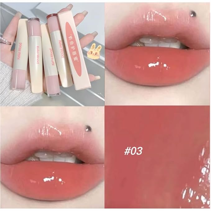 Hydrating Jelly Lip Gloss, Long-Lasting Waterproof Non-Stick Cup Lip Glaze Set, Moisturizing Tinted Lip Balm, Mirror-Like Liquid Lipsticks for Brightening and Plumping, K-Beauty (Color 3, One Size)