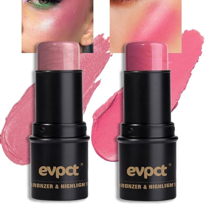 evpct 2Pcs Shimmer Pink Rose Cream Blush Stick
