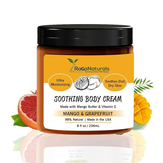 RaGaNaturals Natural Mango Butter Body Cream for Dry Skin for Women, Men - Tropical Plant-Based Hydrating Moisturizer with Avocado Oil and Vitamin E - Non-Greasy, Vegan, Cruelty-Free, Smell Good -8 Oz