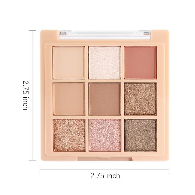 9Colors Nude Champagne Gold Rose Brown Colorful Glitter Eyeshadow Palette Makeup,Korean Natural Neutral Rainbow Eyeshadow Palettes Highly Pigmented Naturing-Looking Long Lasting Waterproof Blendable