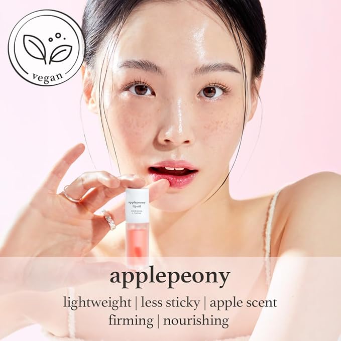 NOONI Korean Hydrating Lip Oil - Applepeony | Long-Lasting, Moisturizing, Plumping, Revitalizing for Dry Lips, Waterproof, No Peel Off, Hydrating, Nourishing Crystal Clear, 0.12 FL Oz