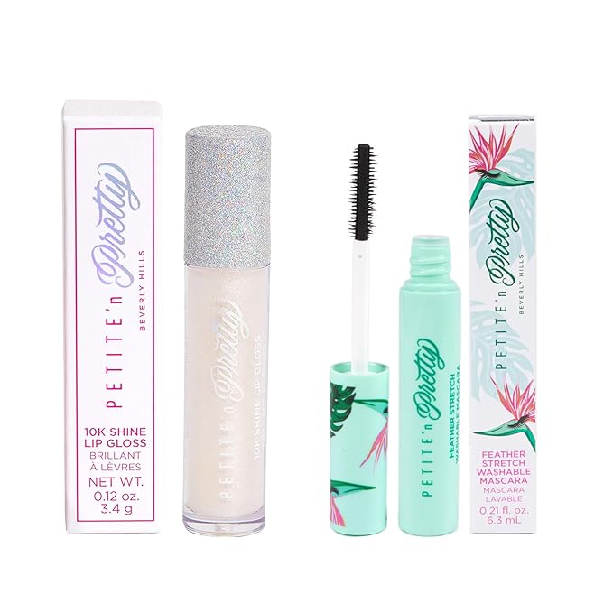 Petite 'n Pretty - Fully Feathered Volumizing Mascara & 10K Shine Lip Gloss (Diamond Heist) - Natural and Non-Toxic Face Makeup for Kids, Children, Tweens and Teens