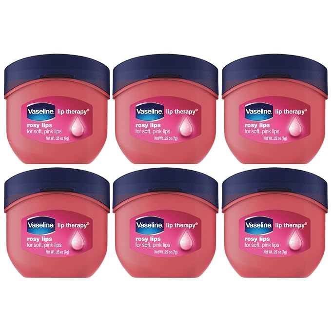 Vaseline Lip Therapy Rosy Lips 6-Pack – Moisturizing Lip Balm for Very Dry Lips in Mini Jars, 0.25 Oz Ea