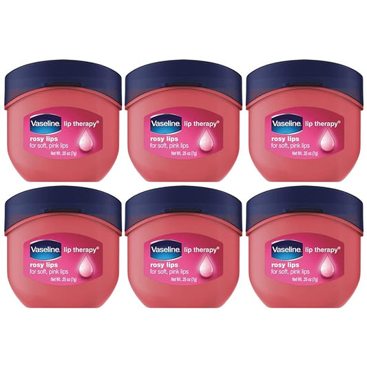 Vaseline Lip Therapy Rosy Lips 6-Pack – Moisturizing Lip Balm for Very Dry Lips in Mini Jars, 0.25 Oz Ea