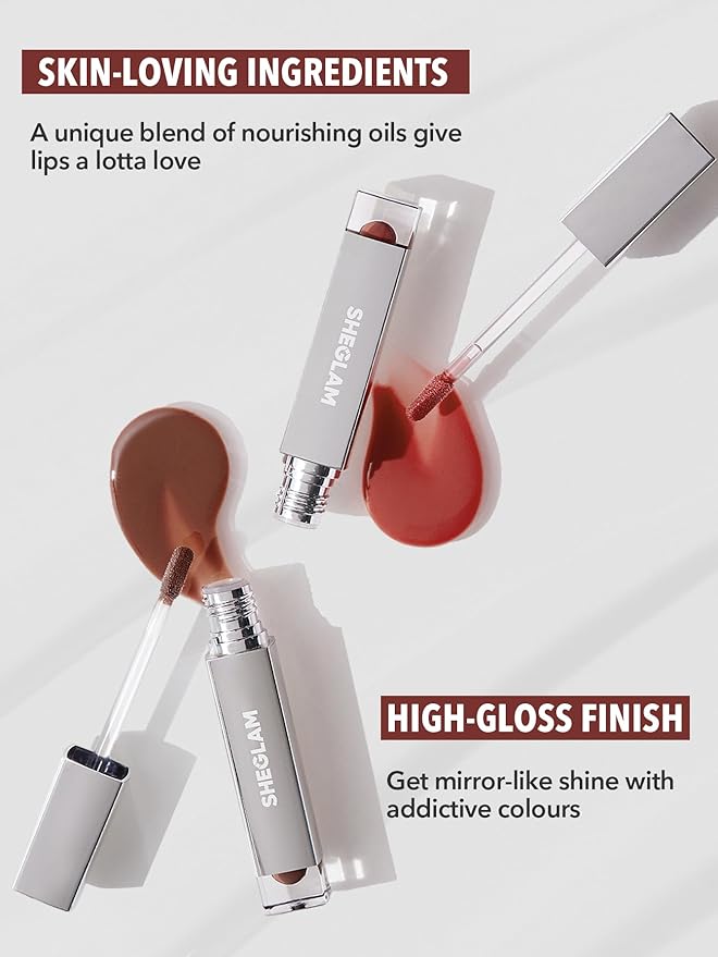 SHEGLAM Glaze Daze Lip Gloss Shiny Tinted Lip Gloss High Gloss Finish Plumping Lip Care Nourishing Not Easy to Fade Liquid Lip Cosmetics-Dark Peach