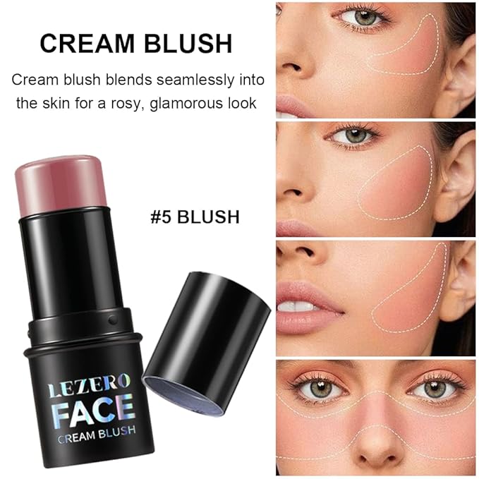 Blush Stick, Multi-use Blush Stick for Cheeks, Eyes, Lips, Silky Creamy Face Stick for Old Women & Mature Skin, Blendable and Buildable Color, Long Lasting Waterproof Non-greasy Formula (#05, Blush)