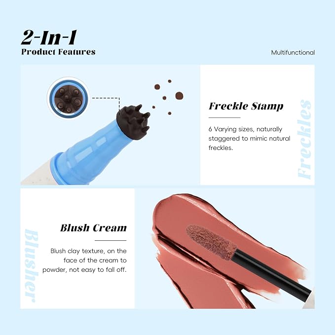 Freckle Blush Pen, 2in1 Dark Brown Faux Freckle Stamp Pen Coral Orange Liquid Blush for Natural Summer Sunkissed Makeup, Lifelike Waterproof Long Lasting Quick Dry Fake Frecks Tint Marker02#