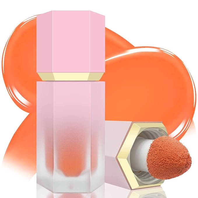 Liquid Blush for Cheeks, Soft Cream Blush with ENERGETIC-Coral Orange