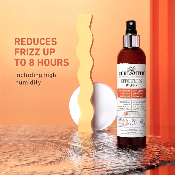 CURLSMITH - Effortless Waves Styling Spray, Lightweight and Moisturising, Reduce Frizz, Natural Look, For Wavy and Curly Hair, Vegan (8oz)