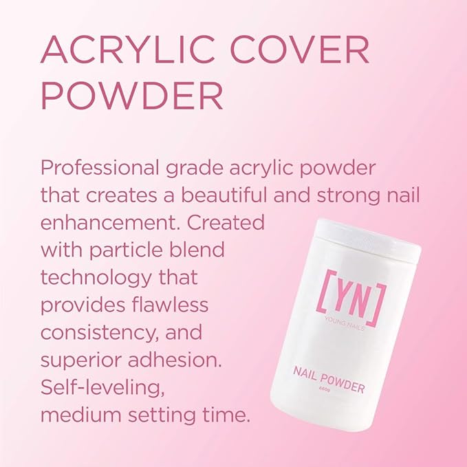 Young Nails Acrylic Cover Powder - Self-Leveling Acrylic Nail Powder, Clear Nude Pink White Acrylic Powder for Nail Extenstion, Professional Grade, Superior Adhesion, Color - Flamingo, 45g