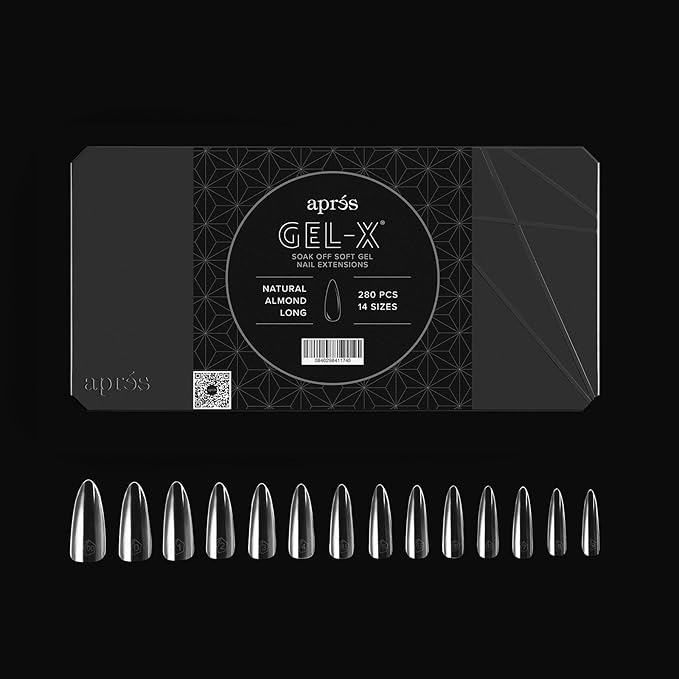 Apres Gel-X® Almond Box of Nail Tips | 280 Gel-X Tips, Soft Tips, 14 Sizes 00-9 | Half-sizes Included (Natural Almond Long, 280 Count)